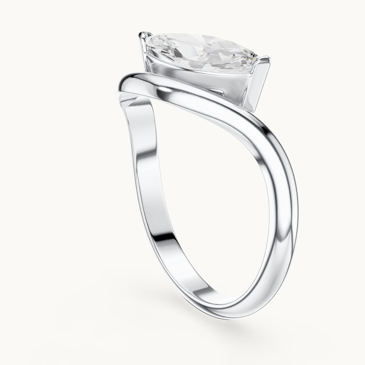 Marquise lab-grown diamond bypass solitaire engagement ring in white gold, 0.87 CT TW, view 1
