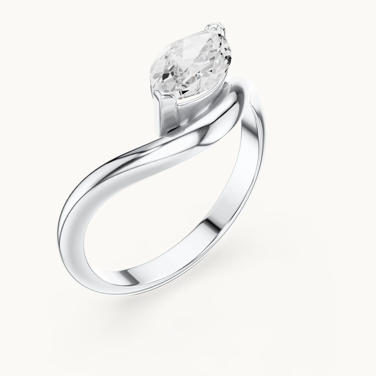 Marquise lab-grown diamond bypass solitaire engagement ring in white gold, 0.87 CT TW, view 2