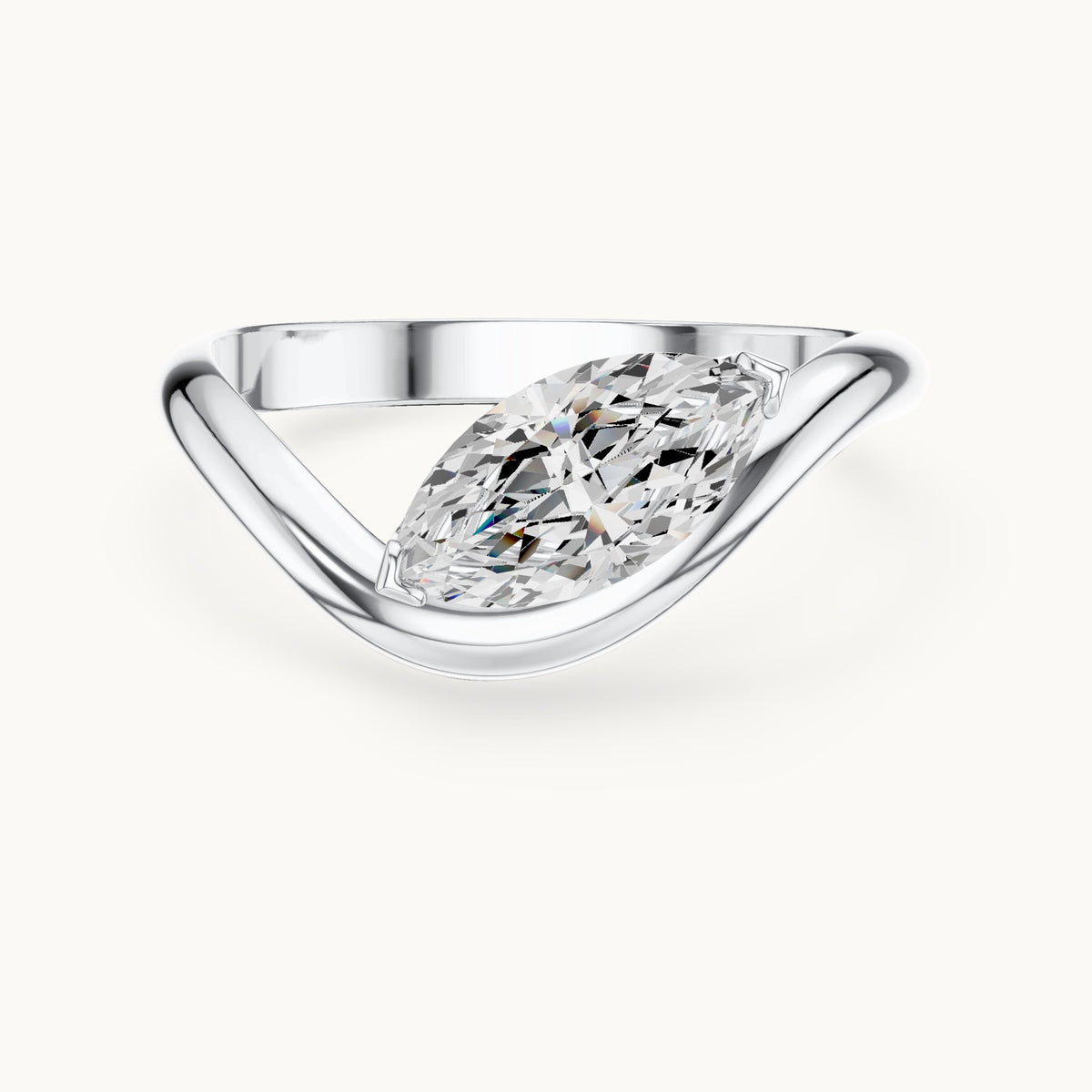 Marquise lab-grown diamond bypass solitaire engagement ring in white gold, 0.87 CT TW, view 4