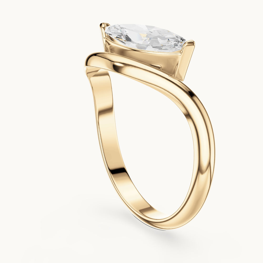 Marquise lab-grown diamond bypass solitaire engagement ring in yellow gold, 0.87 CT TW, view 1