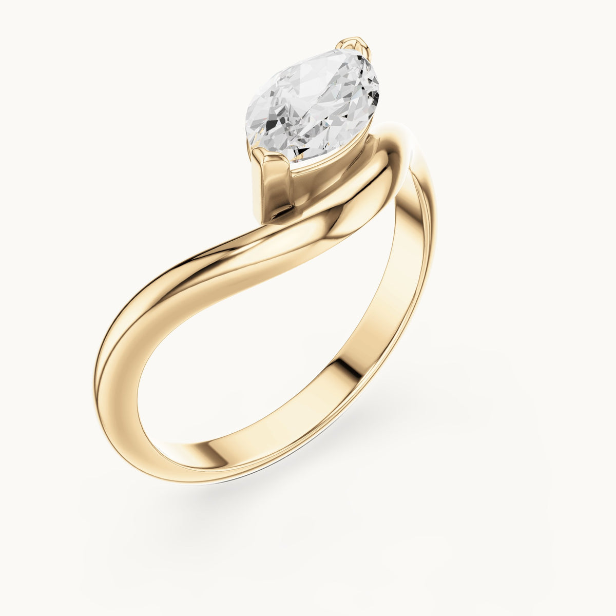 Marquise lab-grown diamond bypass solitaire engagement ring in yellow gold, 0.87 CT TW, view 2