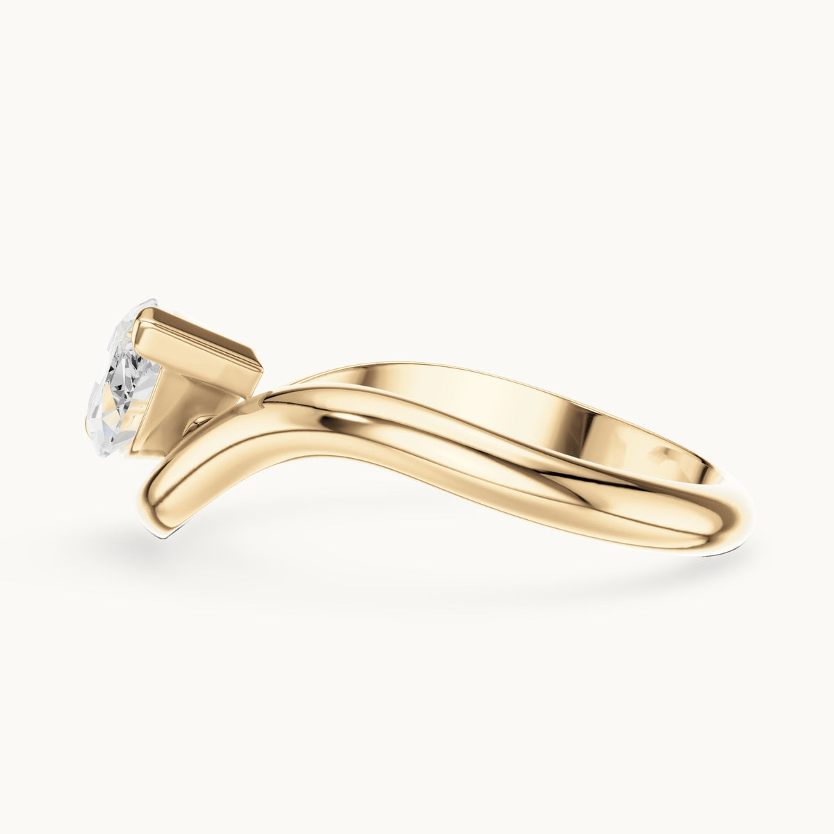 Marquise lab-grown diamond bypass solitaire engagement ring in yellow gold, 0.87 CT TW, view 3