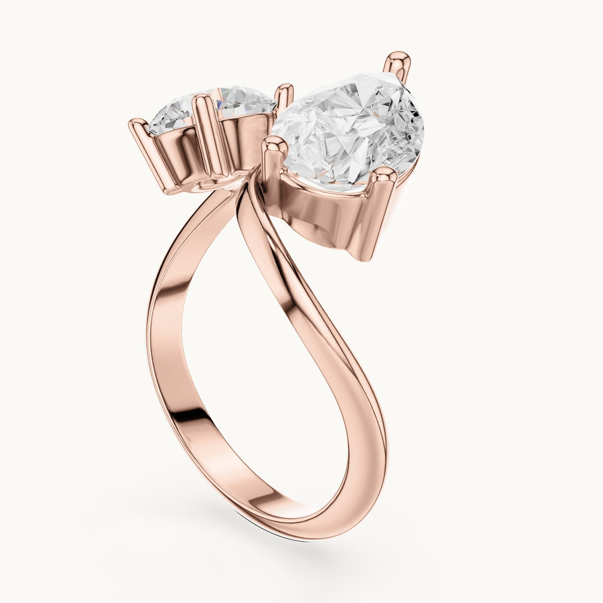 Pear and round lab-grown diamond toi et moi engagement ring in rose gold, 2.90 CT TW, view 1