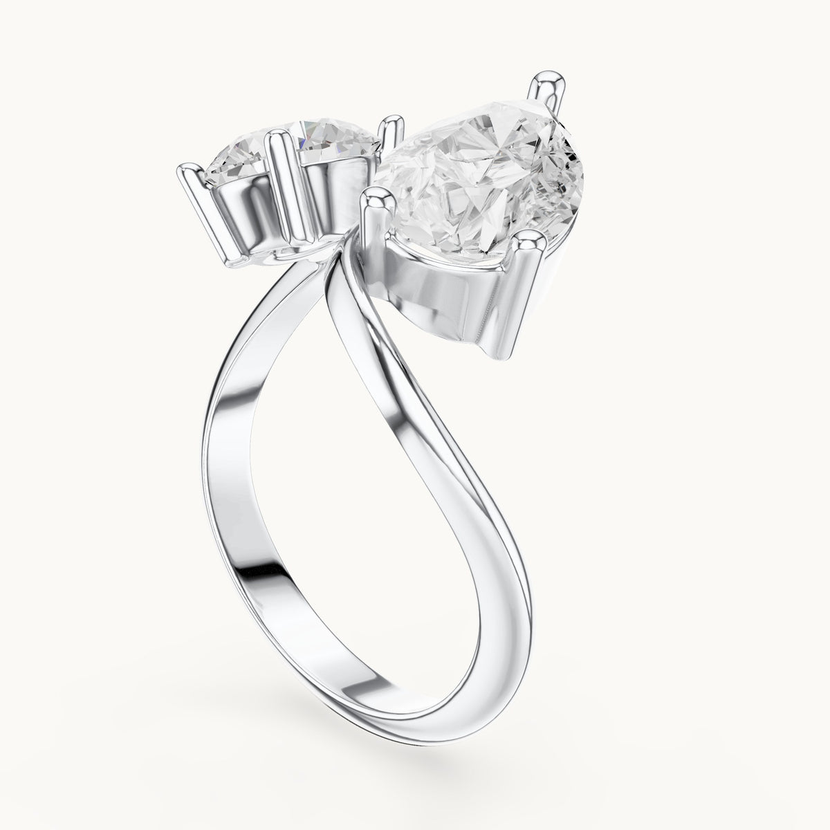 Pear and round lab-grown diamond toi et moi engagement ring in white gold, 2.90 CT TW, view 1