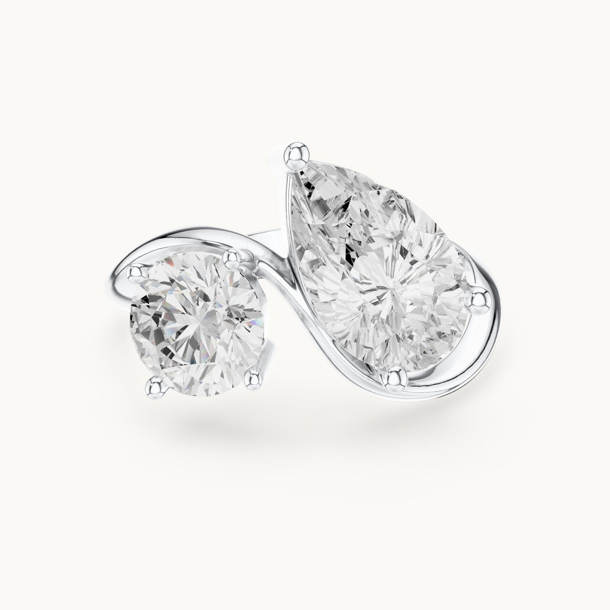 Pear and round lab-grown diamond toi et moi engagement ring in white gold, 2.90 CT TW, view 4