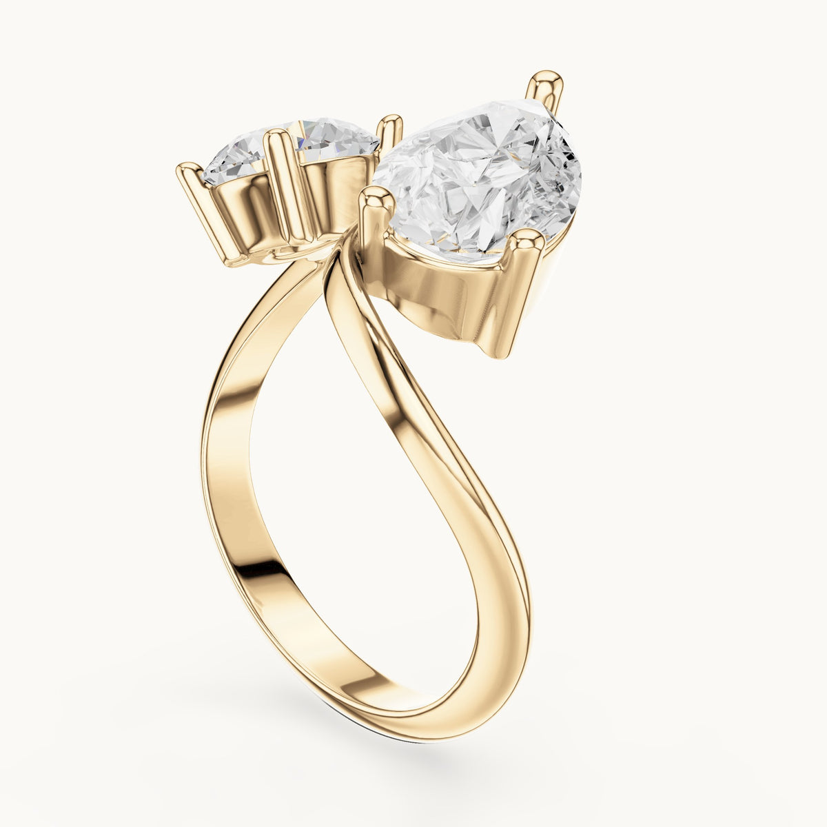 Pear and round lab-grown diamond toi et moi engagement ring in yellow gold, 2.90 CT TW, view 1