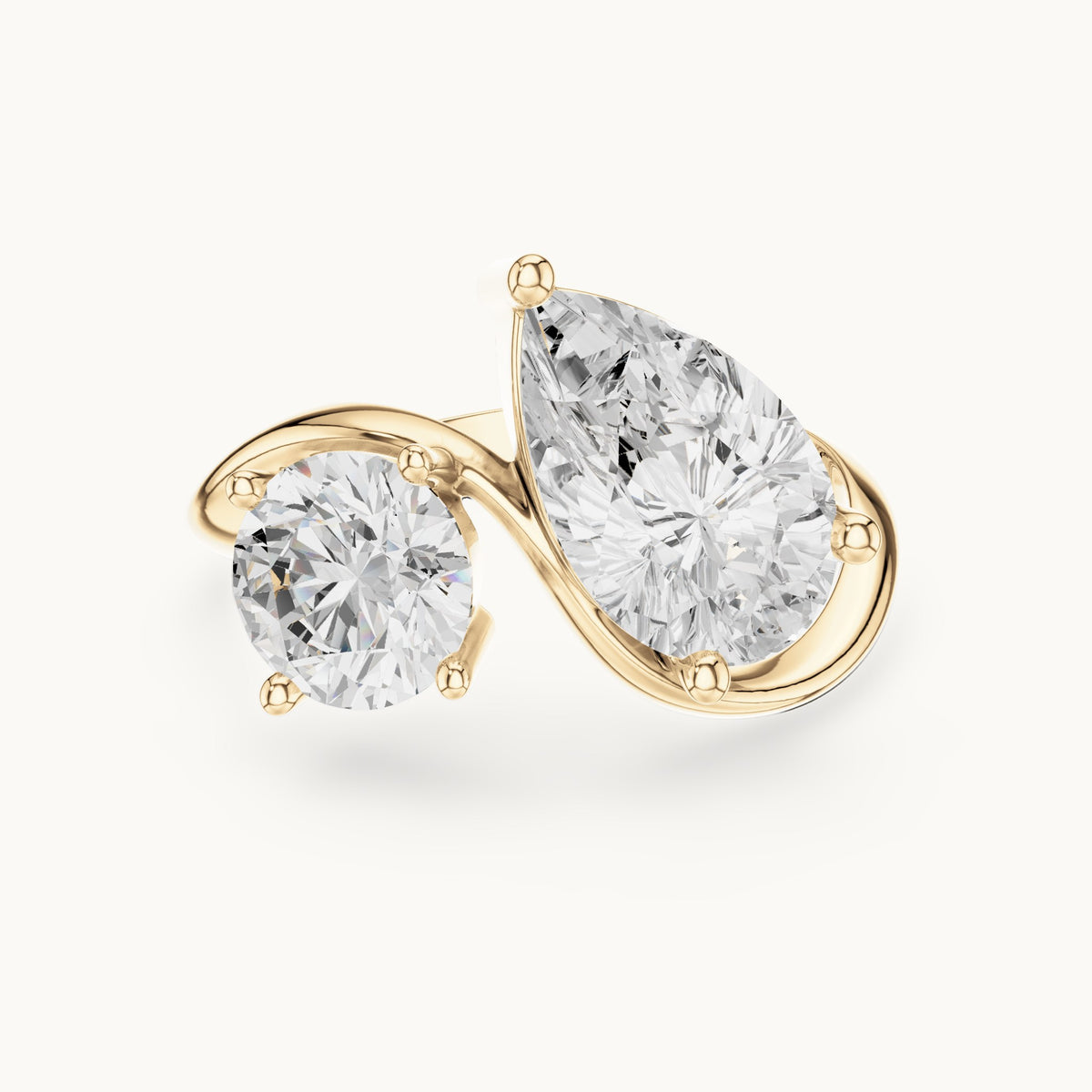 Pear and round lab-grown diamond toi et moi engagement ring in yellow gold, 2.90 CT TW, view 4
