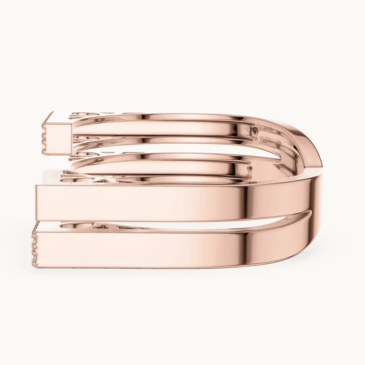 Round lab-grown diamond architectural pavé double band ring in rose gold, 0.18 CT TW, view 3