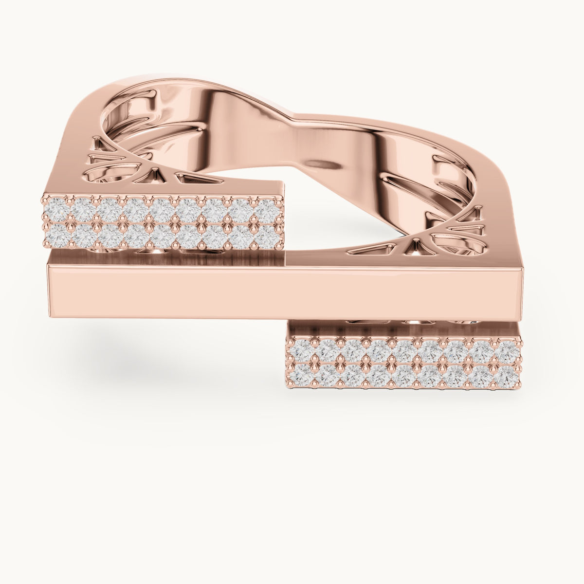 Round lab-grown diamond architectural pavé double band ring in rose gold, 0.18 CT TW, view 4