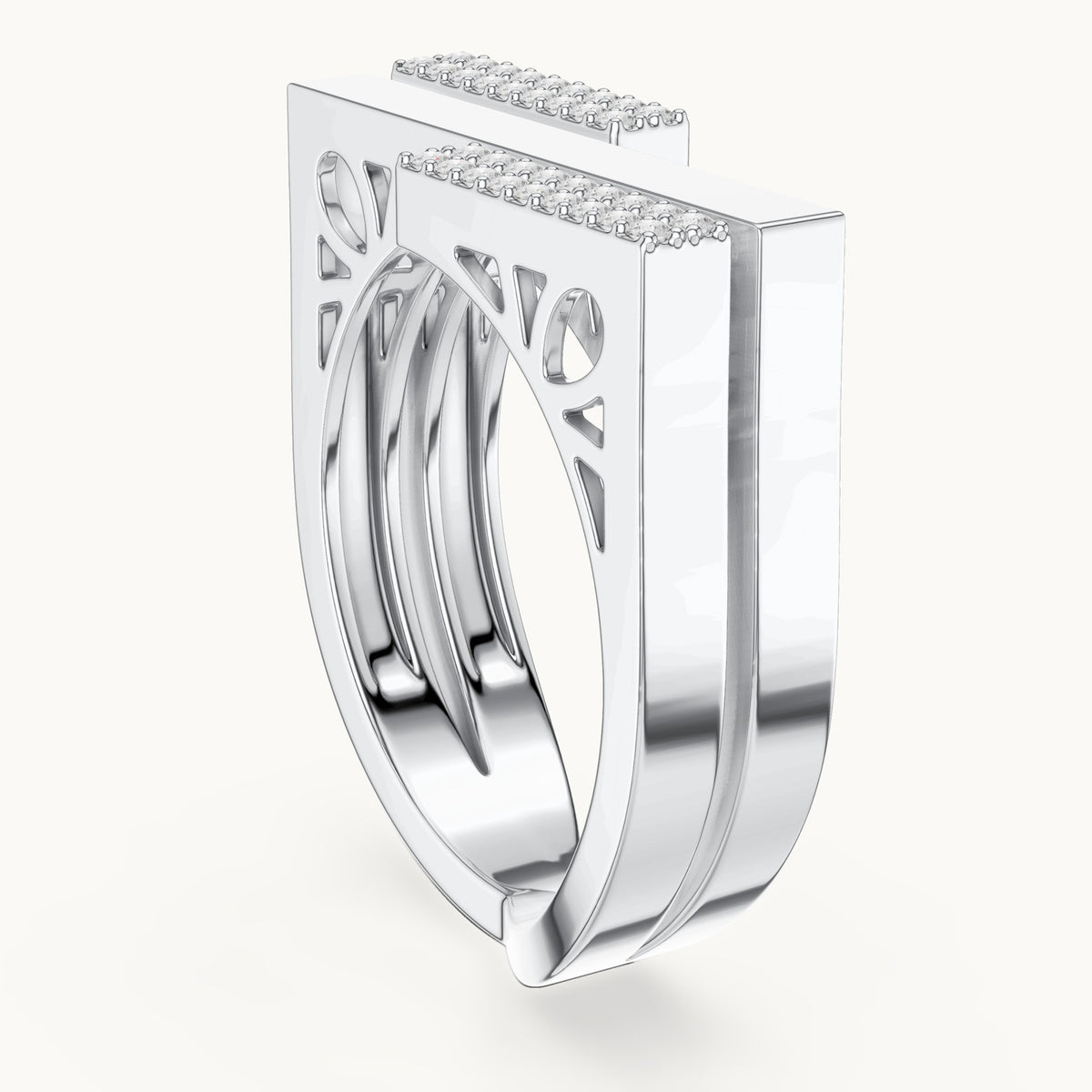 Round lab-grown diamond architectural pavé double band ring in white gold, 0.18 CT TW, view 1