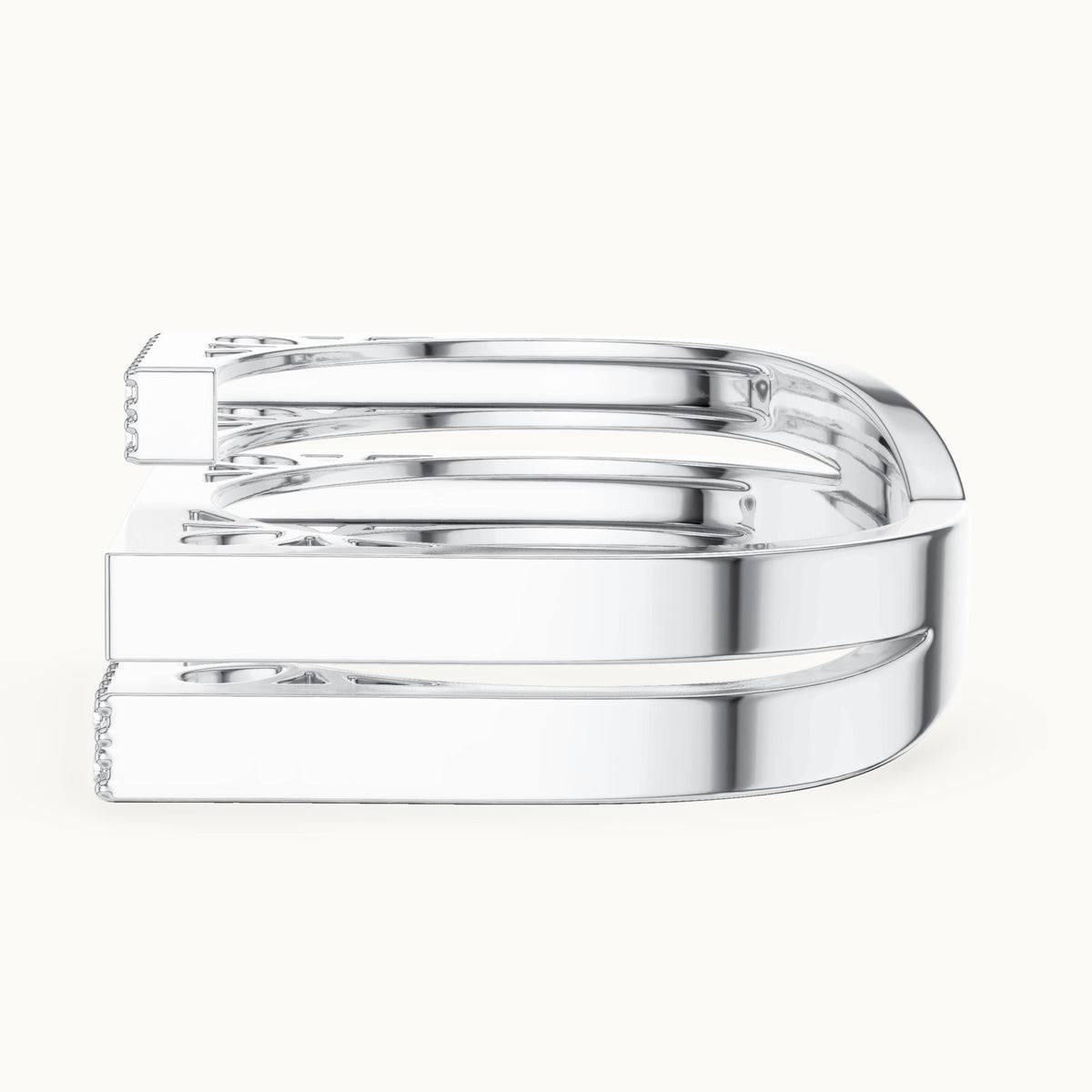 Round lab-grown diamond architectural pavé double band ring in white gold, 0.18 CT TW, view 3