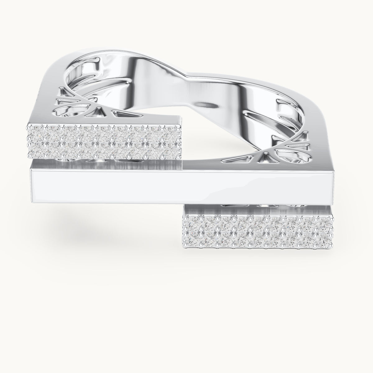 Round lab-grown diamond architectural pavé double band ring in white gold, 0.18 CT TW, view 4