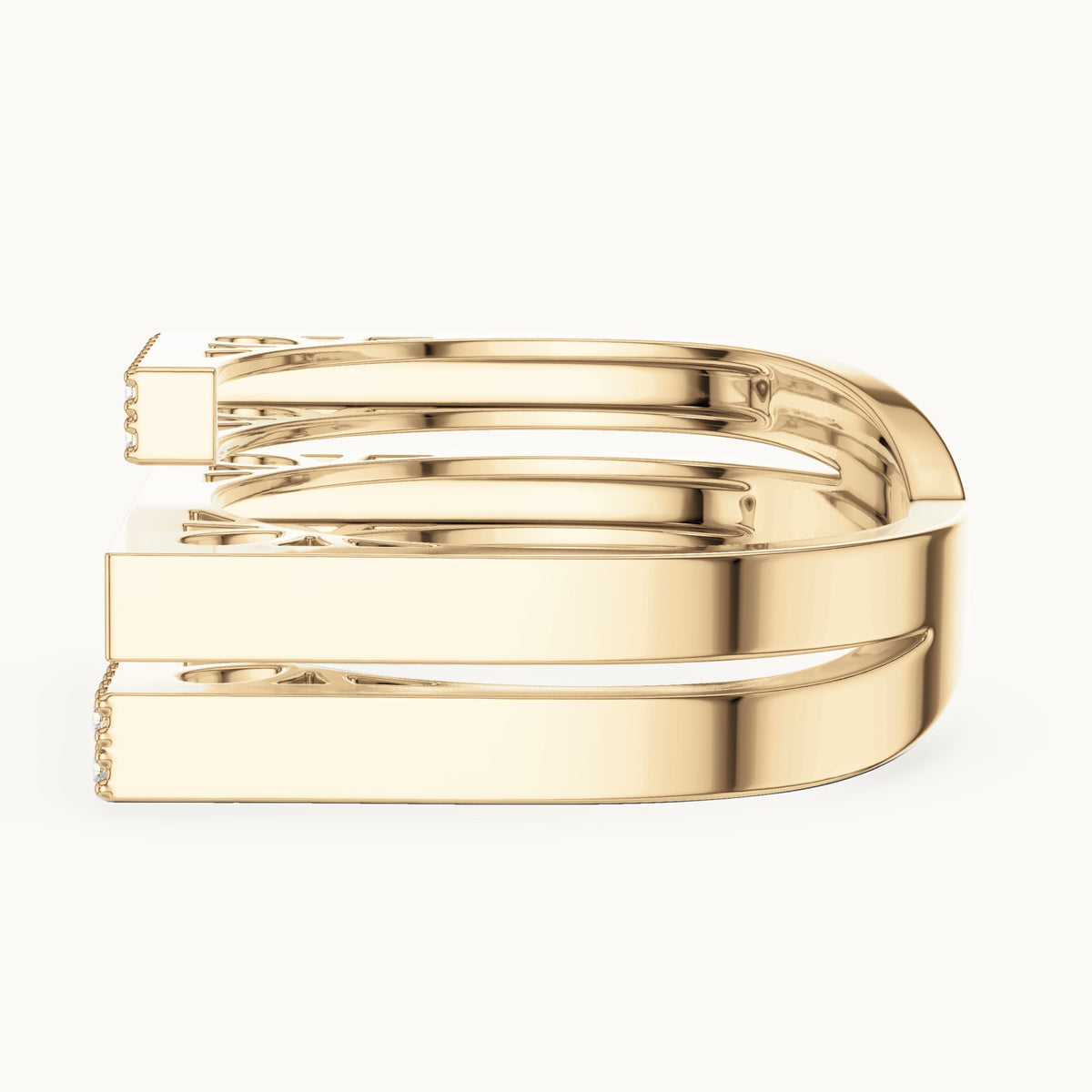 Round lab-grown diamond architectural pavé double band ring in yellow gold, 0.18 CT TW, view 3