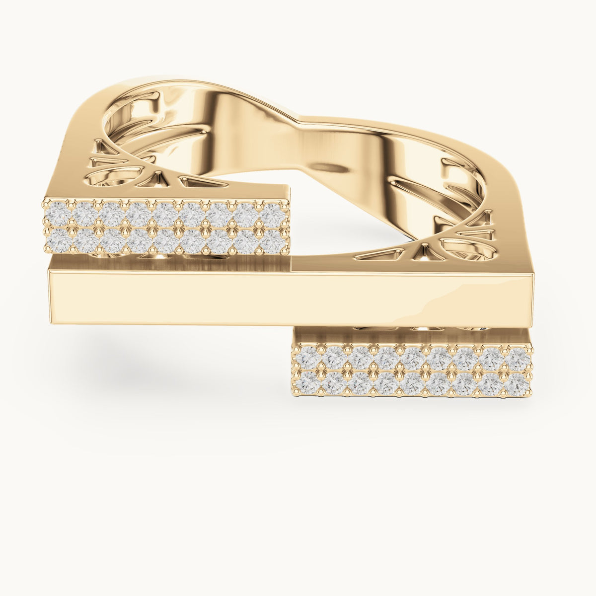 Round lab-grown diamond architectural pavé double band ring in yellow gold, 0.18 CT TW, view 4