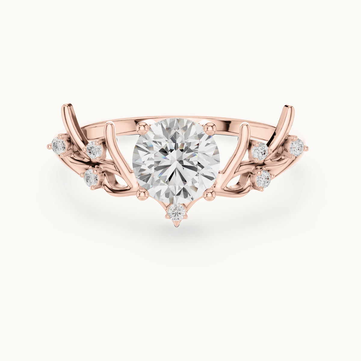 Round lab-grown diamond leaf solitaire engagement ring in rose gold, 0.92 CT TW, view 4