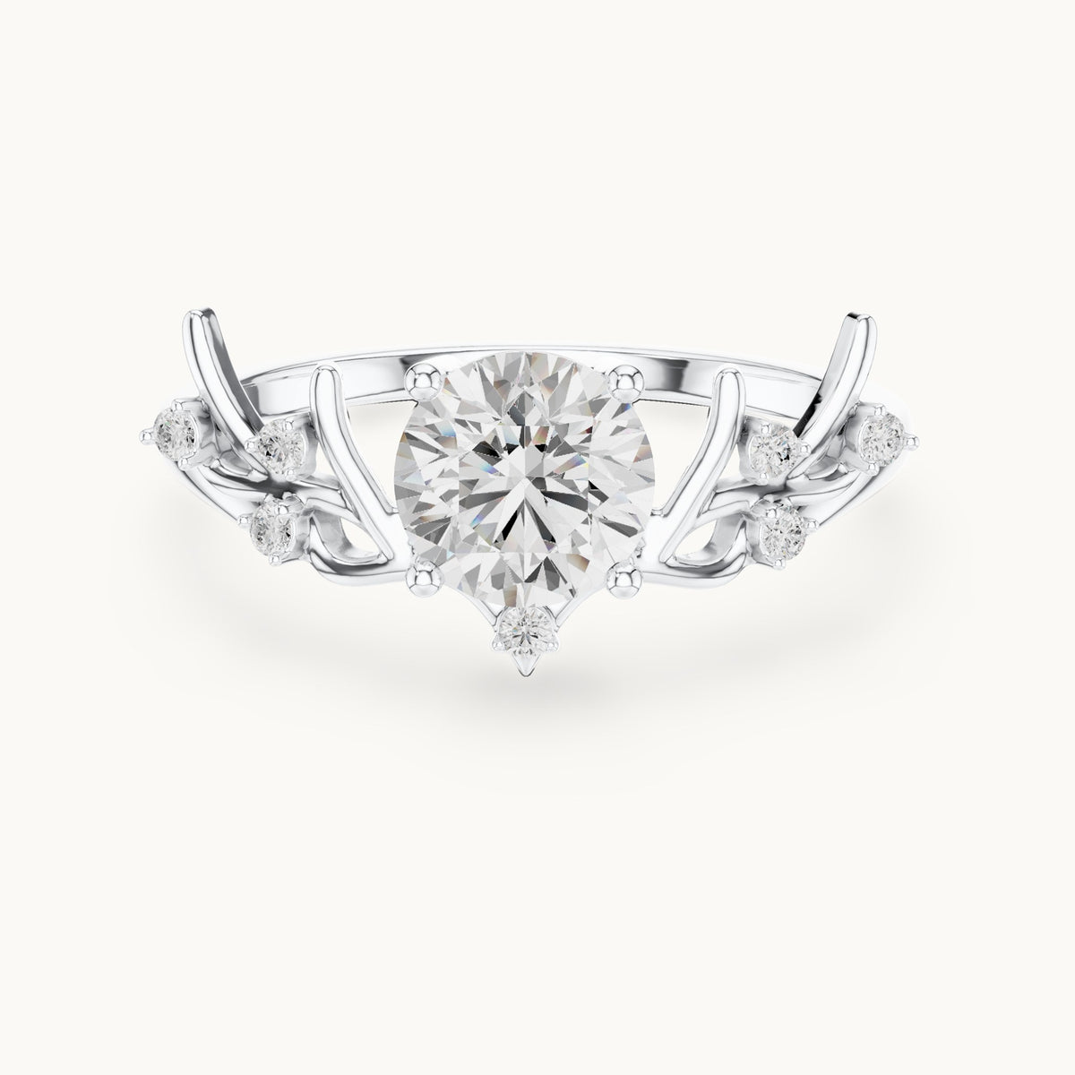 Round lab-grown diamond leaf solitaire engagement ring in white gold, 0.92 CT TW, view 4