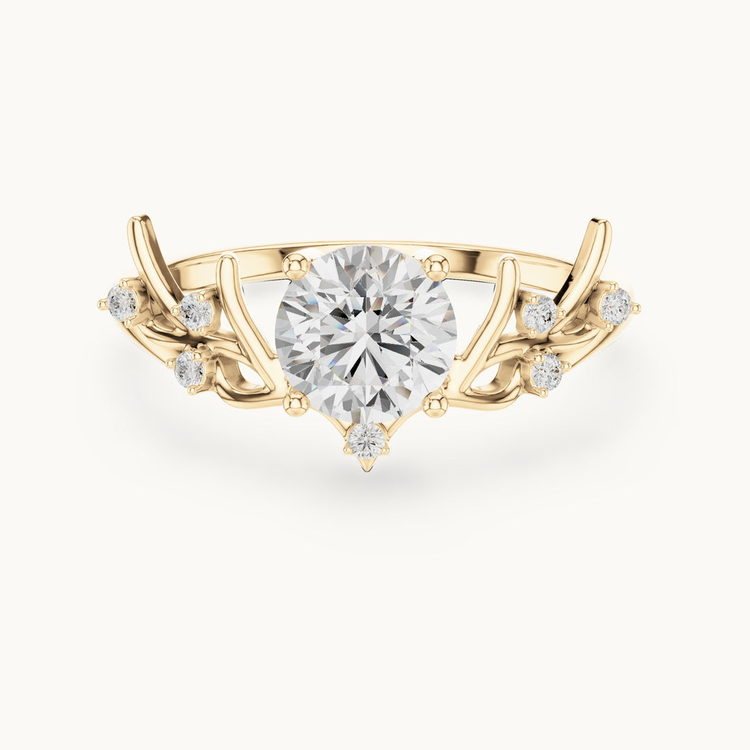 Round lab-grown diamond leaf solitaire engagement ring in yellow gold, 0.92 CT TW, view 4