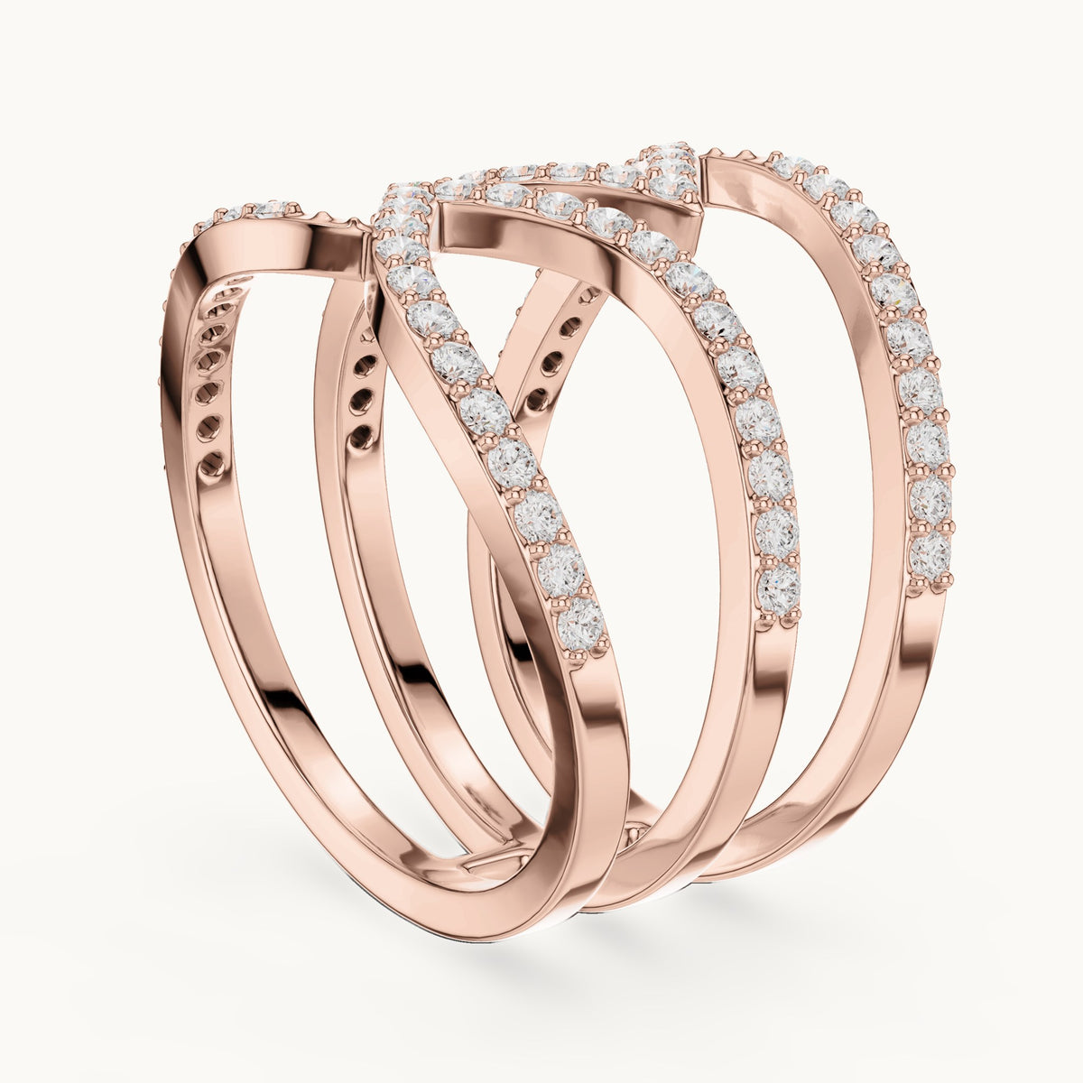 Round lab-grown diamond crisscross pavé statement ring in rose gold, 0.696 CT TW, view 1