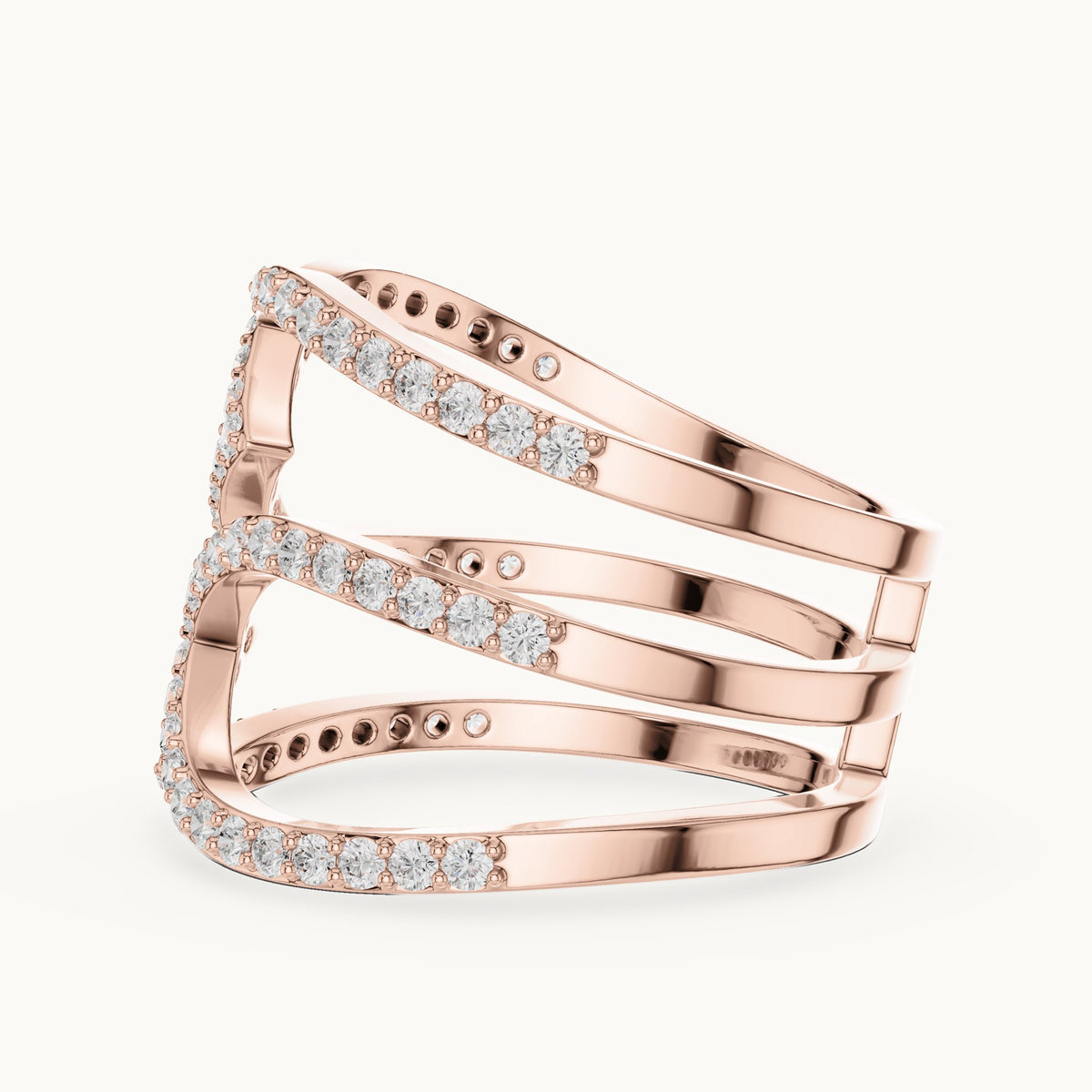 Round lab-grown diamond crisscross pavé statement ring in rose gold, 0.696 CT TW, view 3