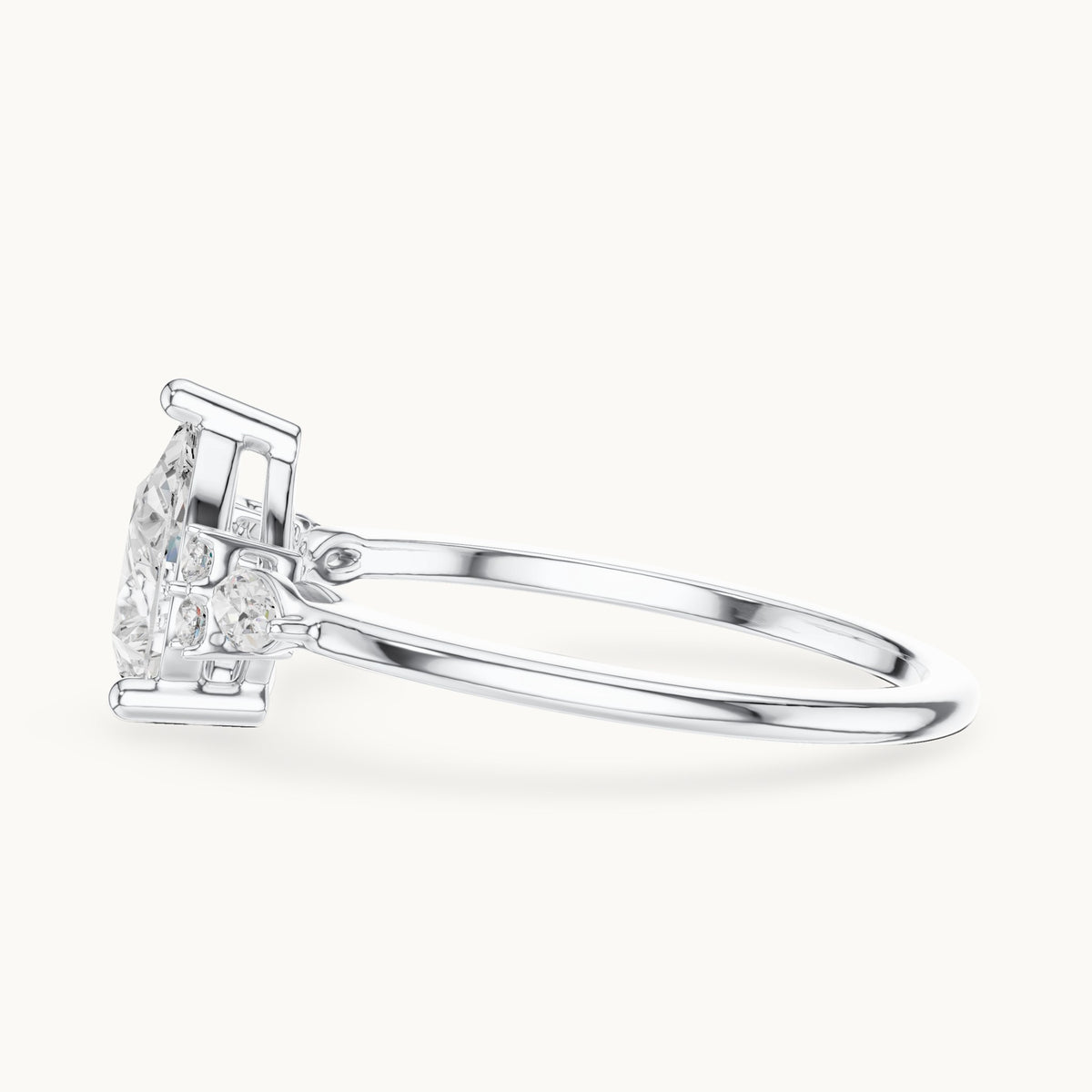 Pear, marquise and round lab-grown diamond engagement ring with side clusters in white gold, 1.19 CT TW, view 3