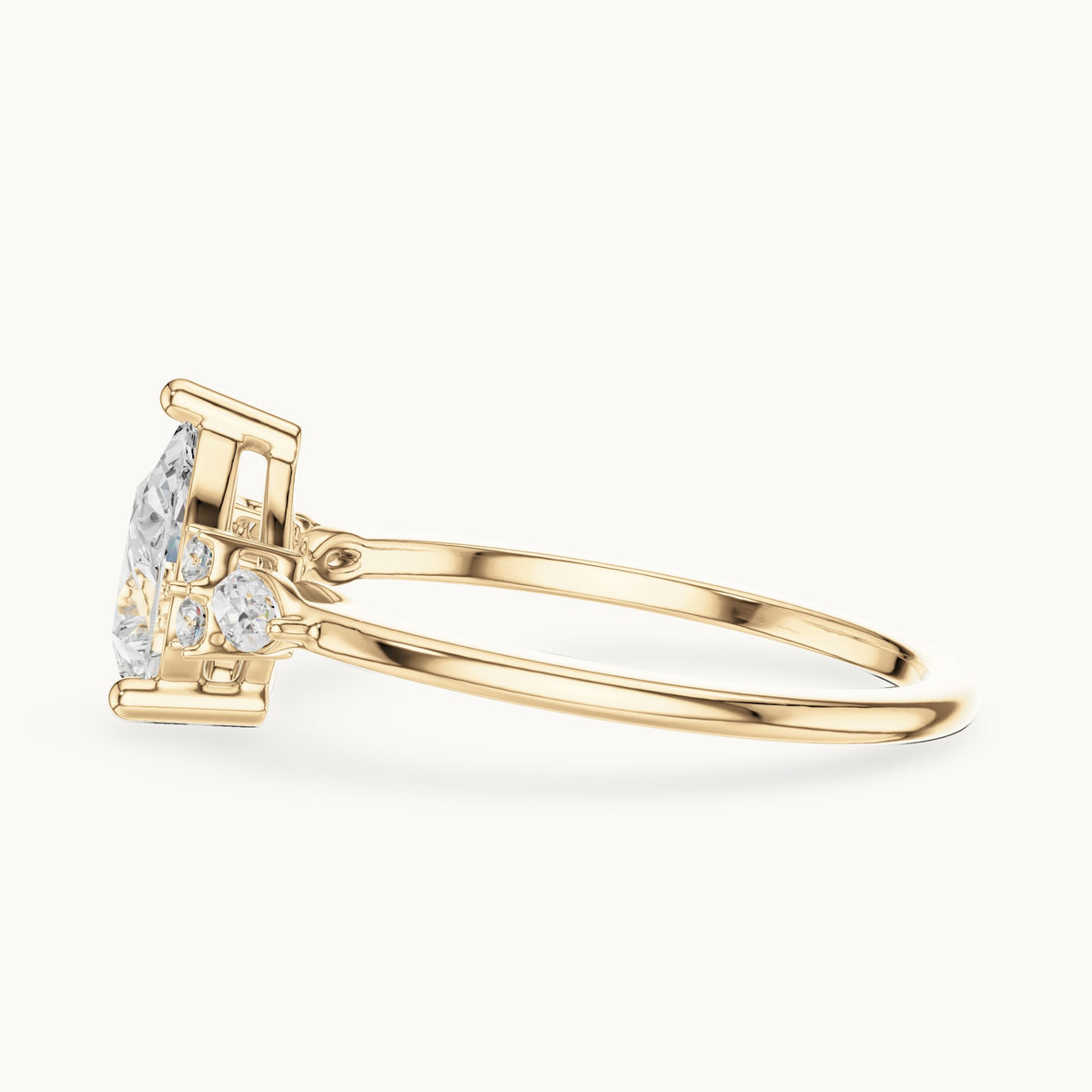 Pear, marquise and round lab-grown diamond engagement ring with side clusters in yellow gold, 1.19 CT TW, view 3
