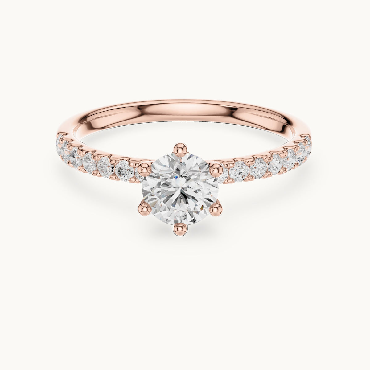 Round lab-grown diamond pavé solitaire engagement ring in rose gold, 0.896 CT TW, view 4