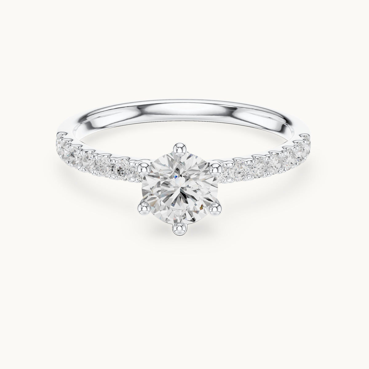 Round lab-grown diamond pavé solitaire engagement ring in white gold, 0.896 CT TW, view 4