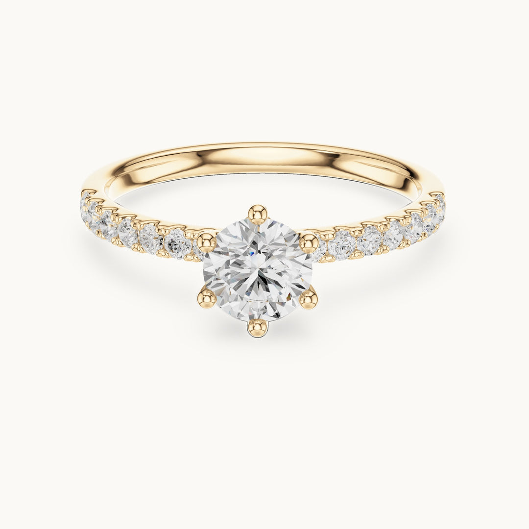 Round lab-grown diamond pavé solitaire engagement ring in yellow gold, 0.896 CT TW, view 4