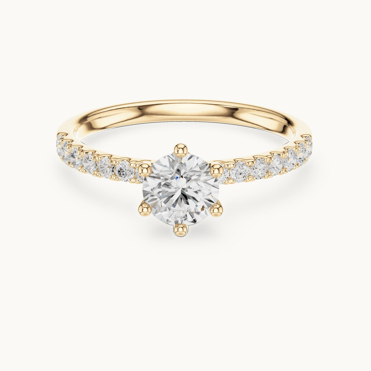 Round lab-grown diamond pavé solitaire engagement ring in yellow gold, 0.896 CT TW, view 4