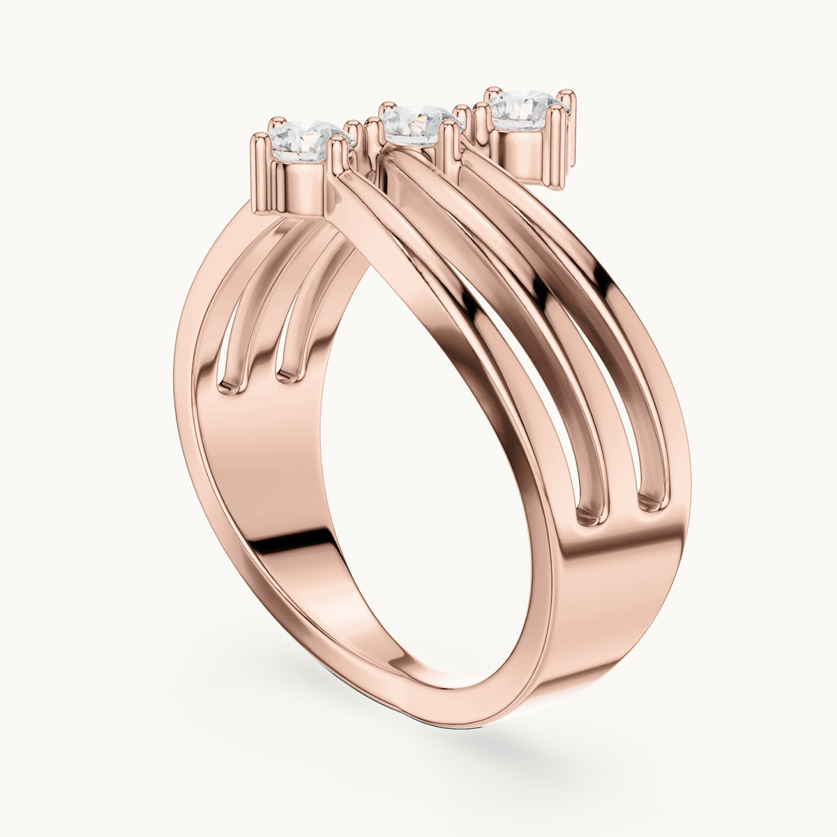 Round lab-grown diamond triple wave band ring in rose gold, 0.33 CT TW, view 1