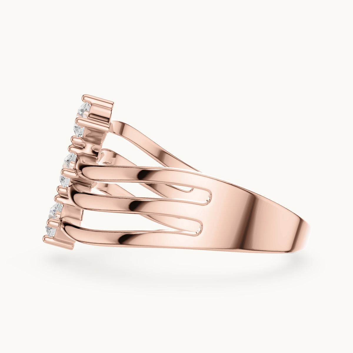 Round lab-grown diamond triple wave band ring in rose gold, 0.33 CT TW, view 3