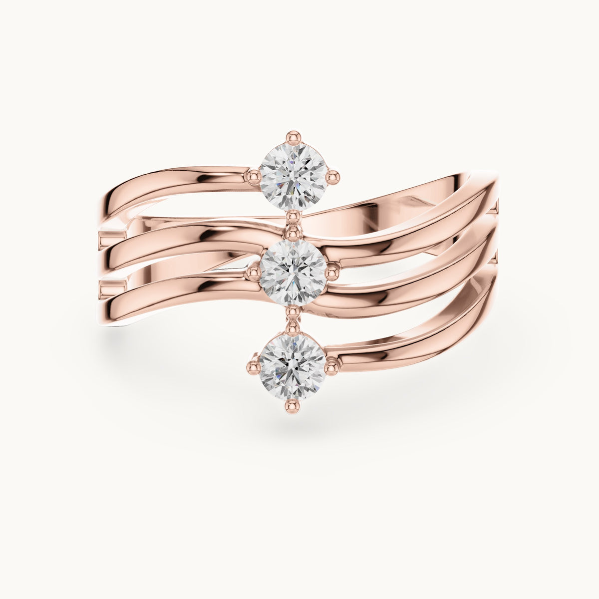 Round lab-grown diamond triple wave band ring in rose gold, 0.33 CT TW, view 4