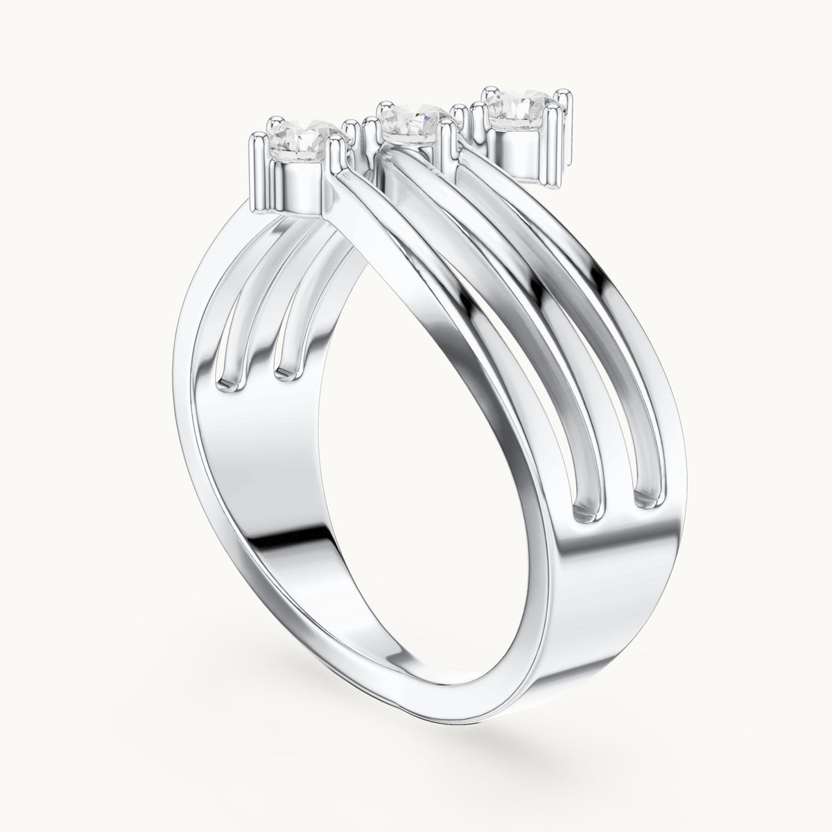 Round lab-grown diamond triple wave band ring in white gold, 0.33 CT TW, view 1