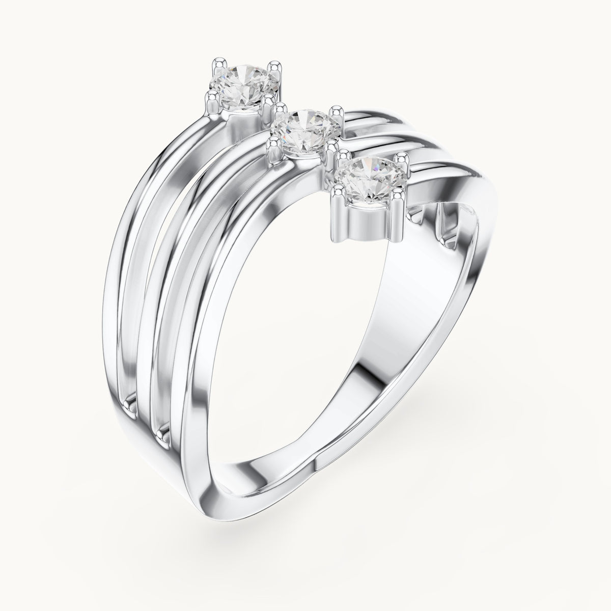 Round lab-grown diamond triple wave band ring in white gold, 0.33 CT TW, view 2