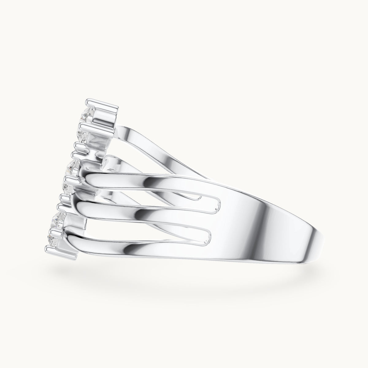 Round lab-grown diamond triple wave band ring in white gold, 0.33 CT TW, view 3