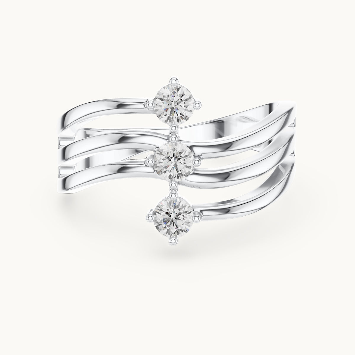 Round lab-grown diamond triple wave band ring in white gold, 0.33 CT TW, view 4