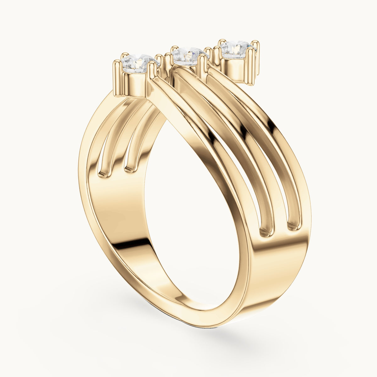 Round lab-grown diamond triple wave band ring in yellow gold, 0.33 CT TW, view 1