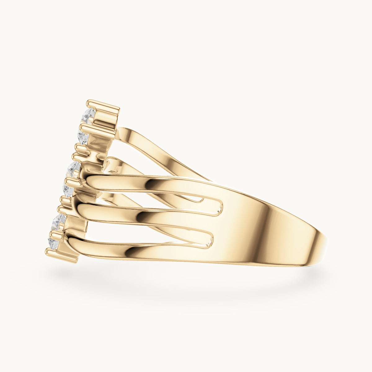 Round lab-grown diamond triple wave band ring in yellow gold, 0.33 CT TW, view 3