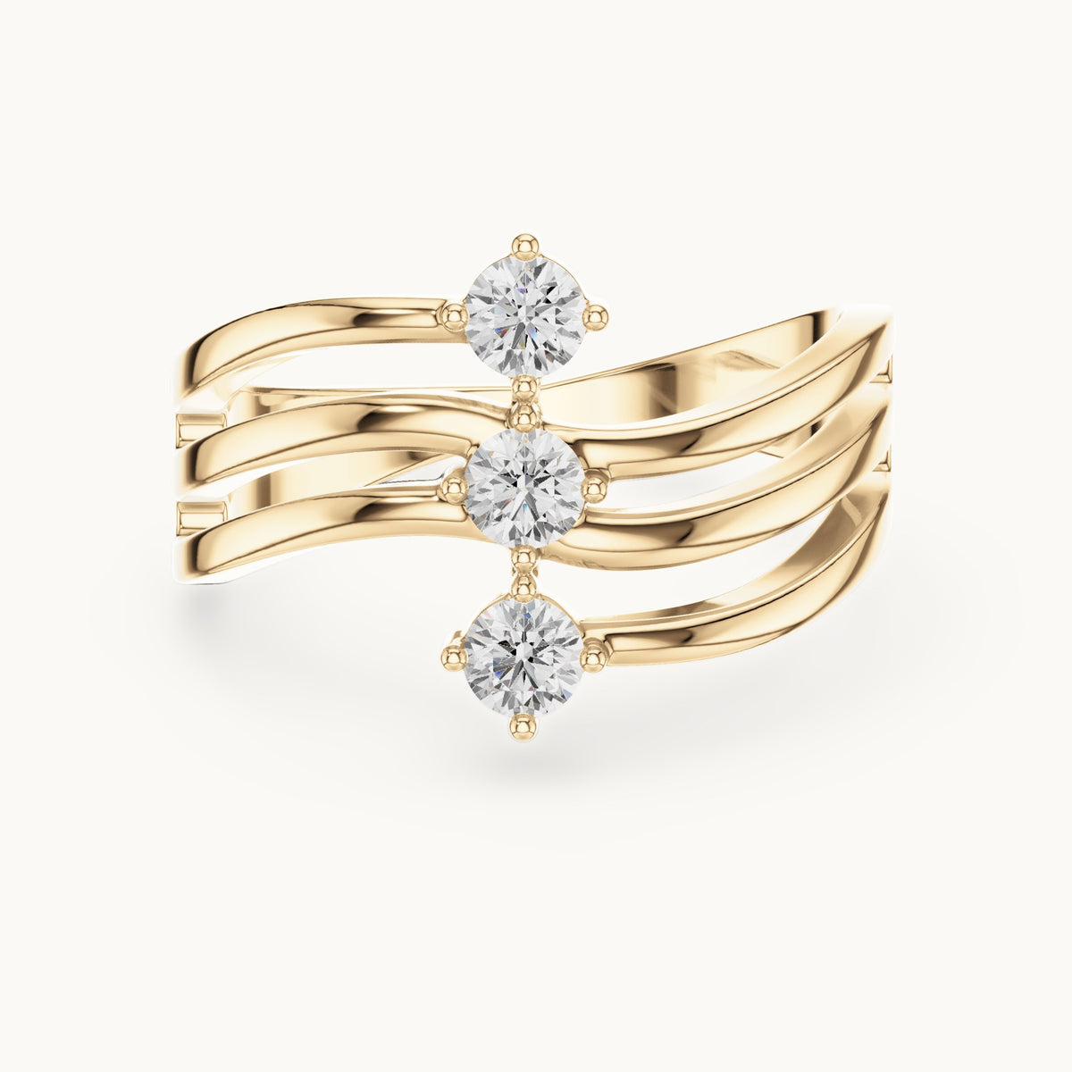 Round lab-grown diamond triple wave band ring in yellow gold, 0.33 CT TW, view 4