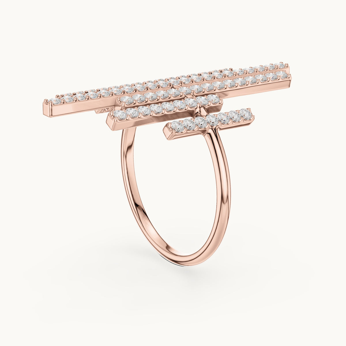 Round lab-grown diamond pavé bar statement ring in rose gold, 0.83 CT TW, view 1