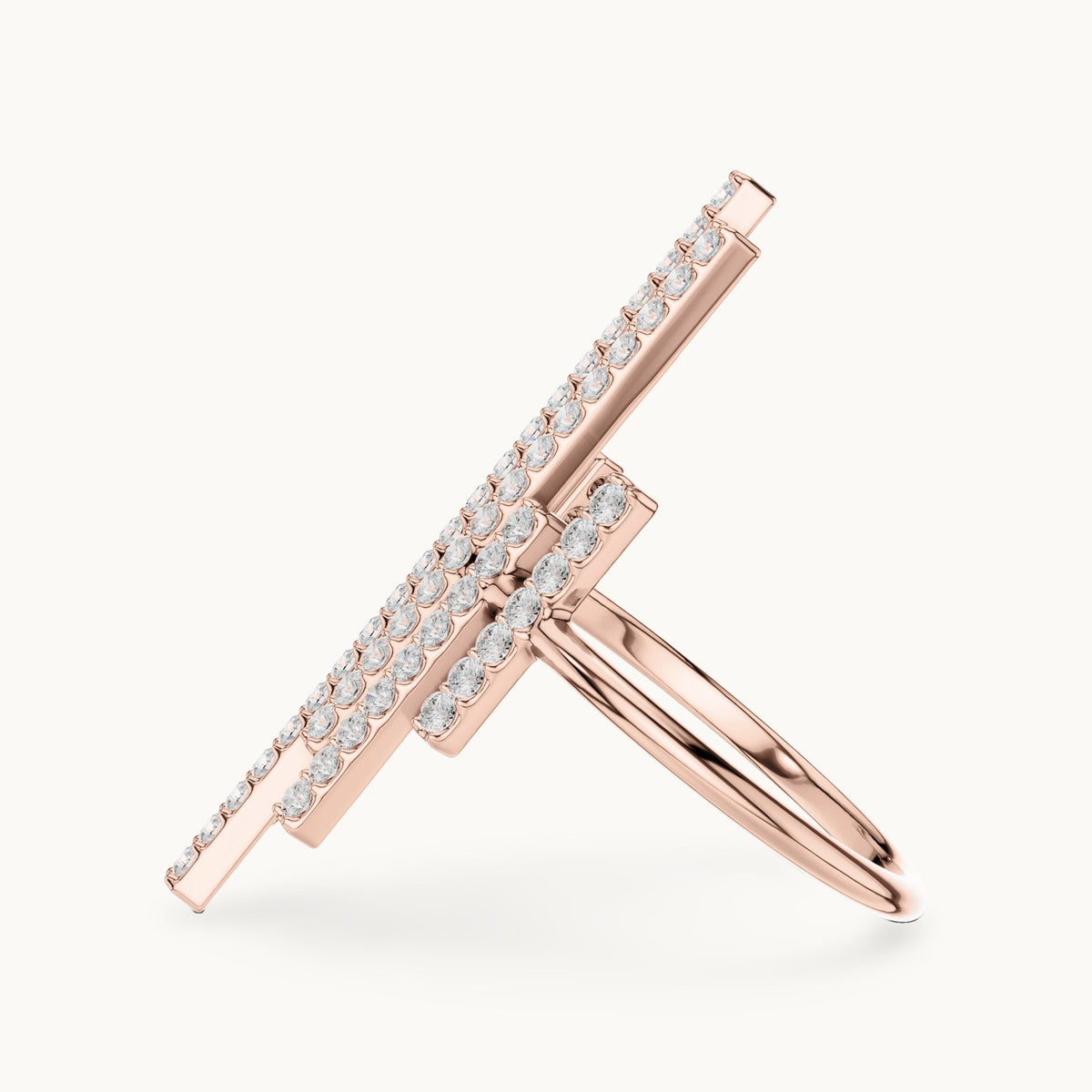 Round lab-grown diamond pavé bar statement ring in rose gold, 0.83 CT TW, view 3