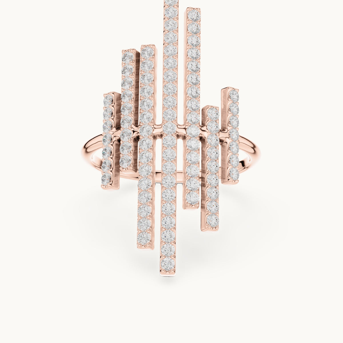 Round lab-grown diamond pavé bar statement ring in rose gold, 0.83 CT TW, view 4