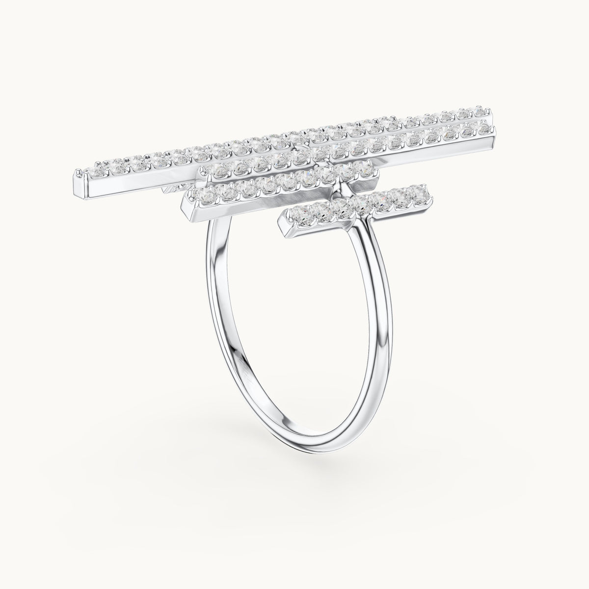 Round lab-grown diamond pavé bar statement ring in white gold, 0.83 CT TW, view 1