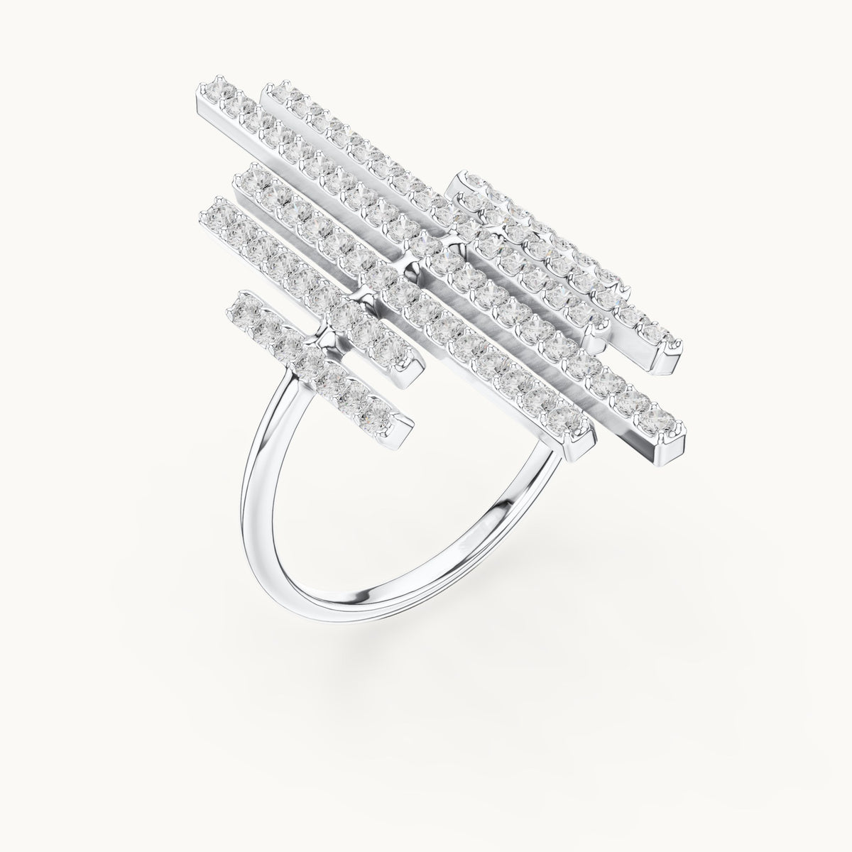 Round lab-grown diamond pavé bar statement ring in white gold, 0.83 CT TW, view 2
