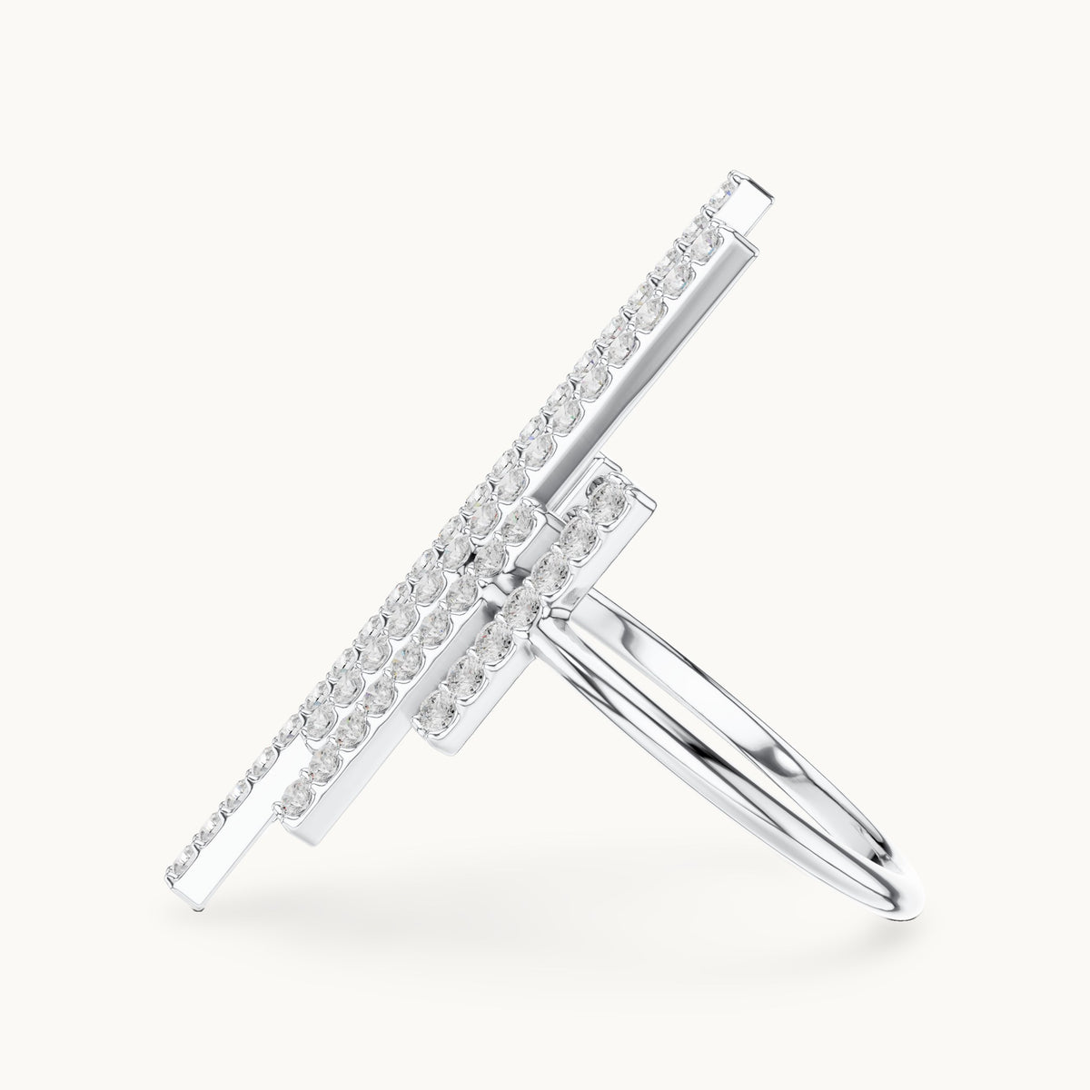 Round lab-grown diamond pavé bar statement ring in white gold, 0.83 CT TW, view 3