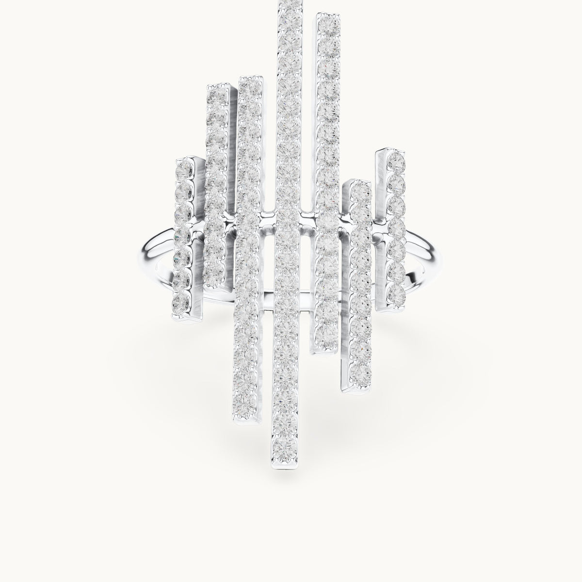 Round lab-grown diamond pavé bar statement ring in white gold, 0.83 CT TW, view 4