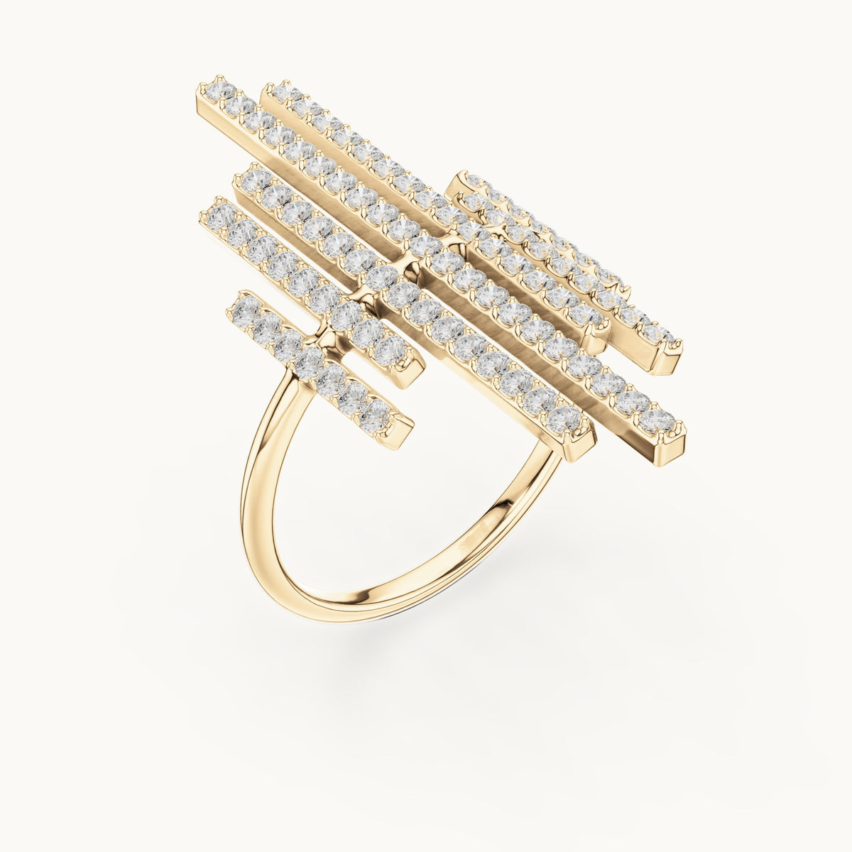 Round lab-grown diamond pavé bar statement ring in yellow gold, 0.83 CT TW, view 2