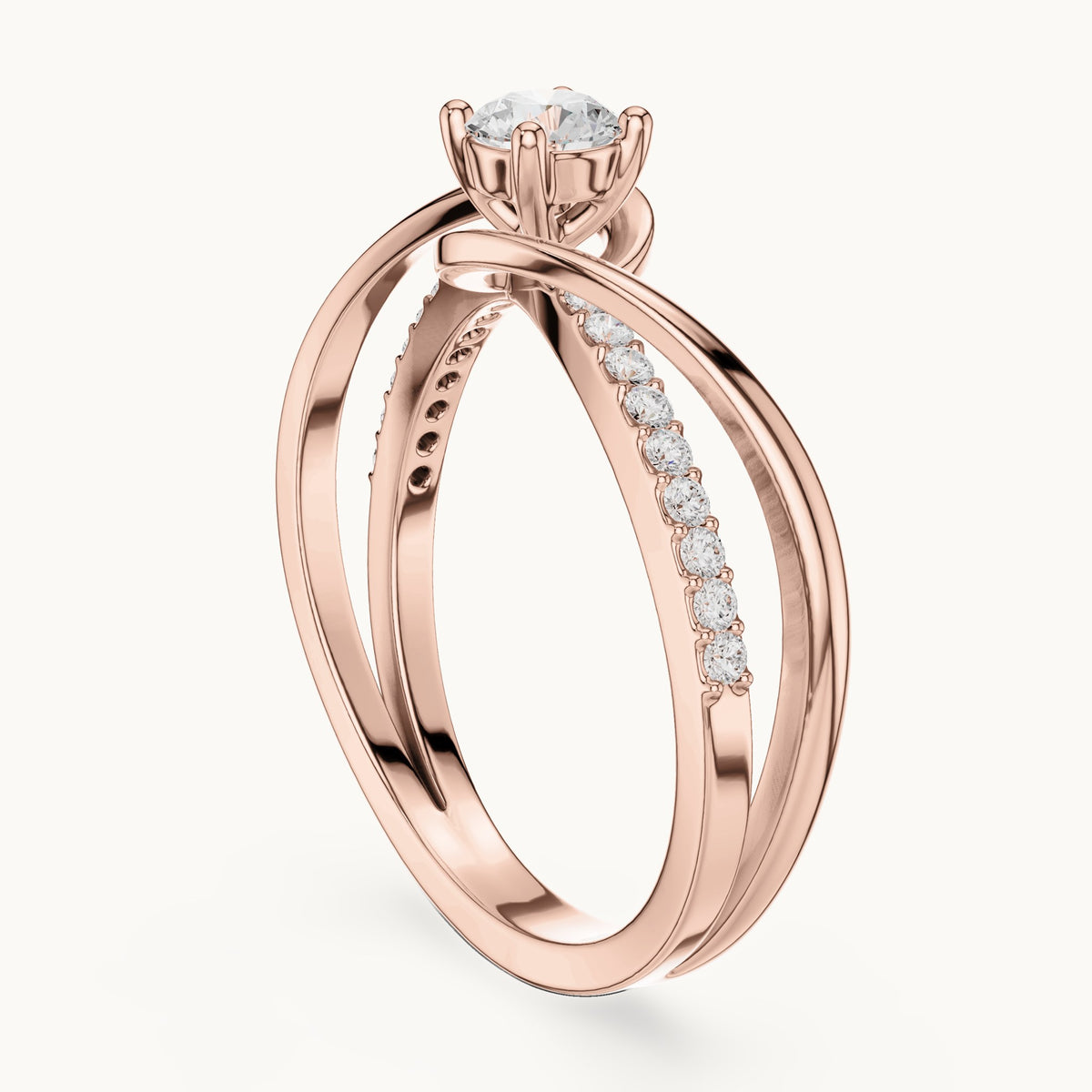 Round lab-grown diamond bypass pavé engagement ring in rose gold, 0.46 CT TW, view 1