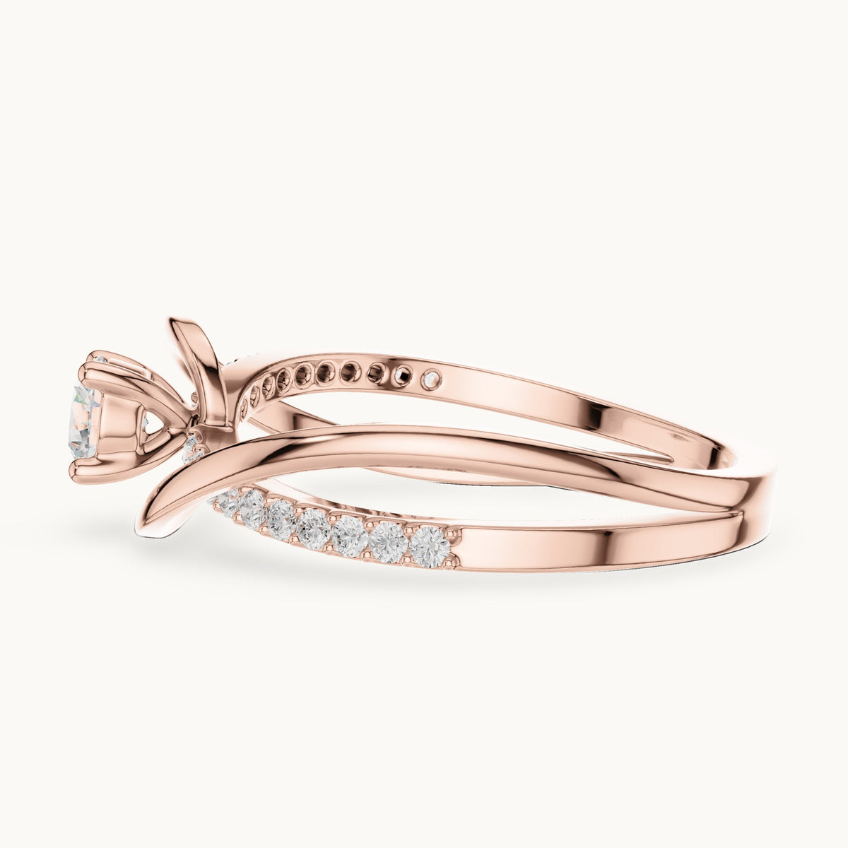 Round lab-grown diamond bypass pavé engagement ring in rose gold, 0.46 CT TW, view 3