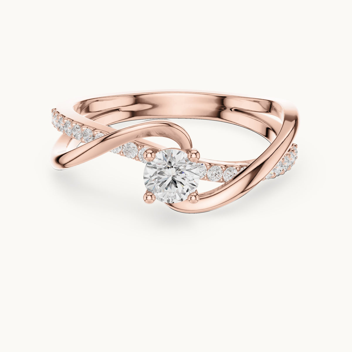 Round lab-grown diamond bypass pavé engagement ring in rose gold, 0.46 CT TW, view 4